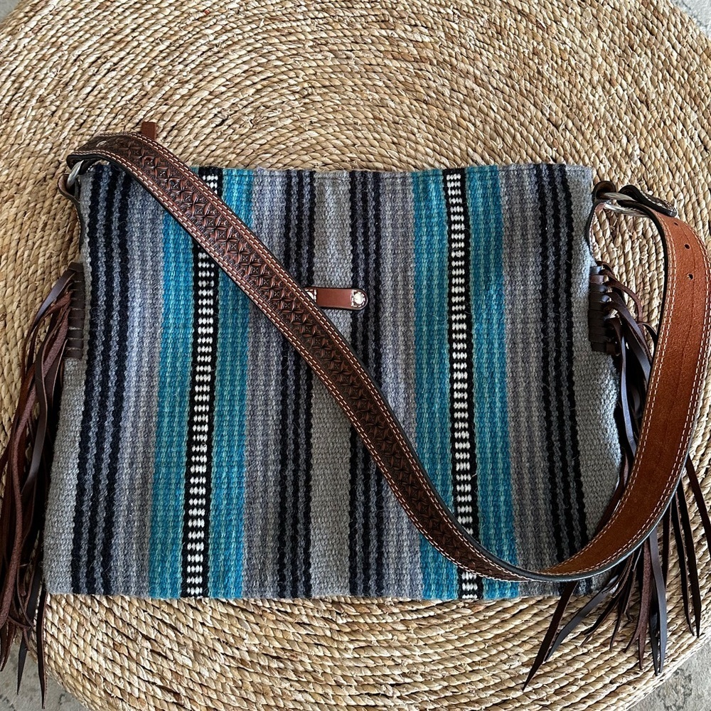 Twisted X Wool Saddle Blanket Bag Blue Multi Woven Wool Saddle Blanket Bag Purse